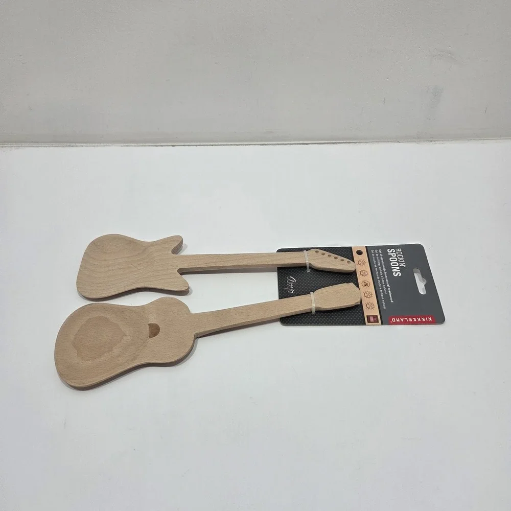 New Rockin' Spoons Guitar Serving Kitchen Utensils Set of 2 Kikkerland Beechwood